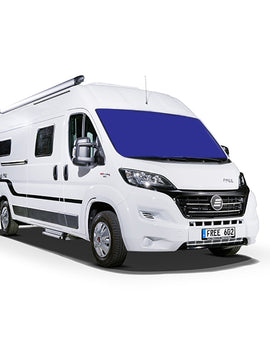 Motorhome on white background with blue windshield